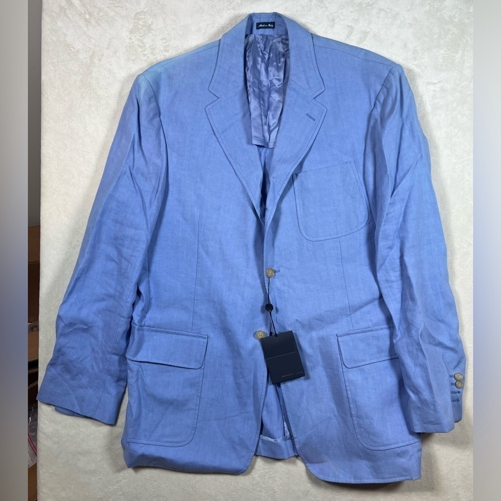 NWT Polo Ralph Lauren L Made in Italy 100% Linen Sport Coat Surgeon Cuff Blue